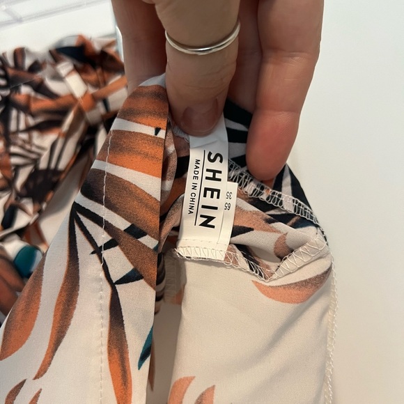 SHEIN High Waist Tropical Print Shorts - Brown and Green - Picture 5 of 7